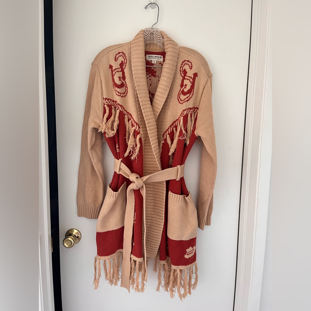 Idyllwind Western Tan And Burnt Red Fringe Cardigan